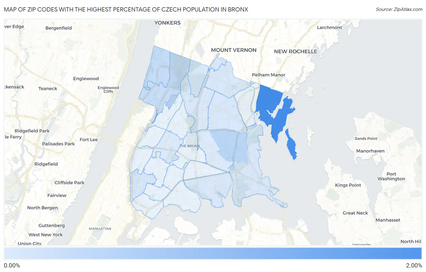 Zip Codes with the Highest Percentage of Czech Population in Bronx Map