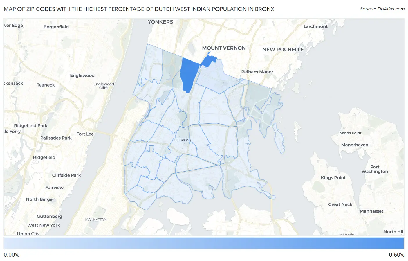 Zip Codes with the Highest Percentage of Dutch West Indian Population in Bronx Map