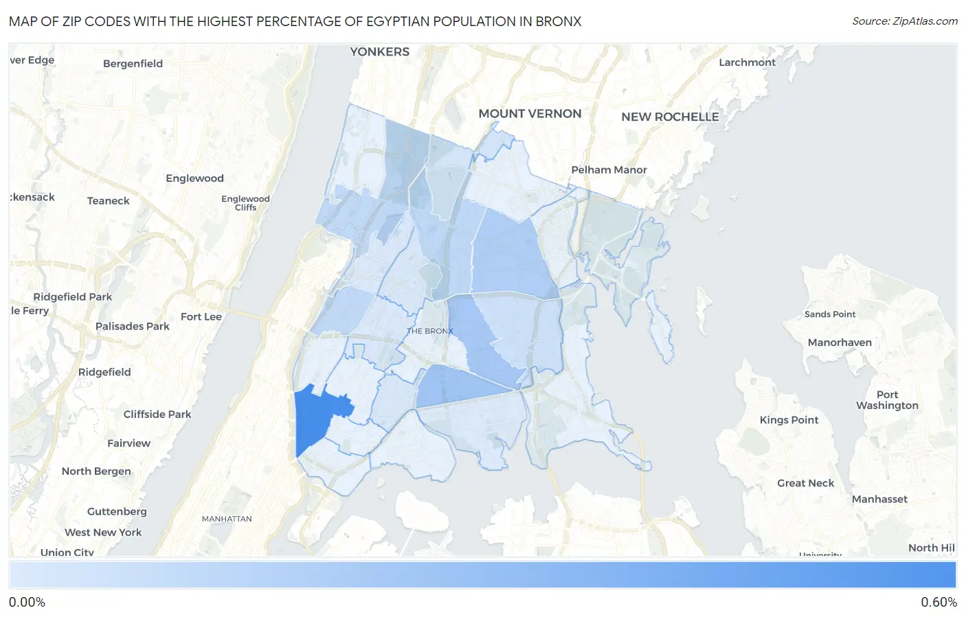 Zip Codes with the Highest Percentage of Egyptian Population in Bronx Map