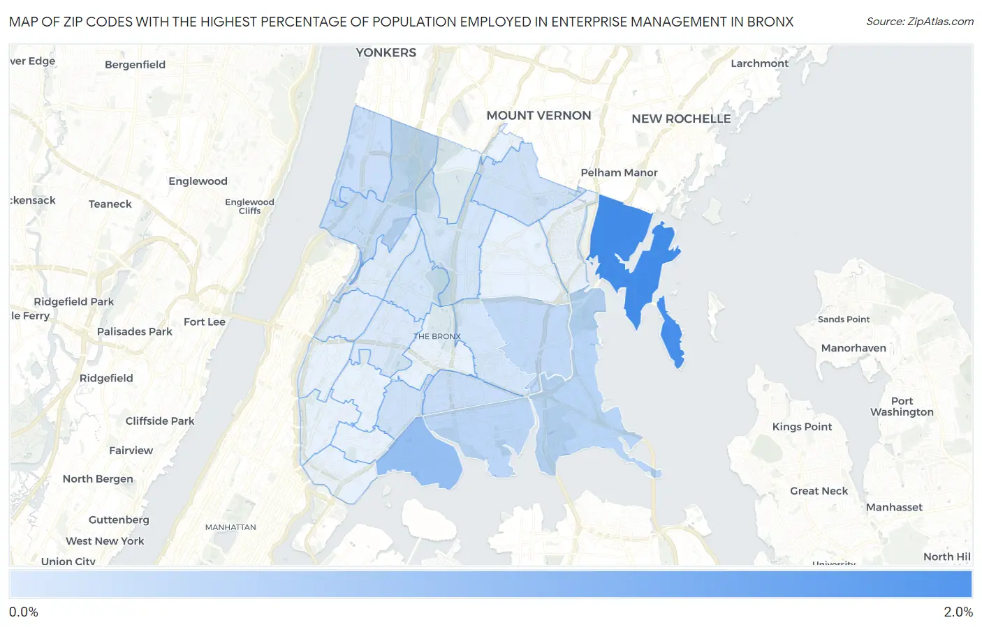 Zip Codes with the Highest Percentage of Population Employed in Enterprise Management in Bronx Map