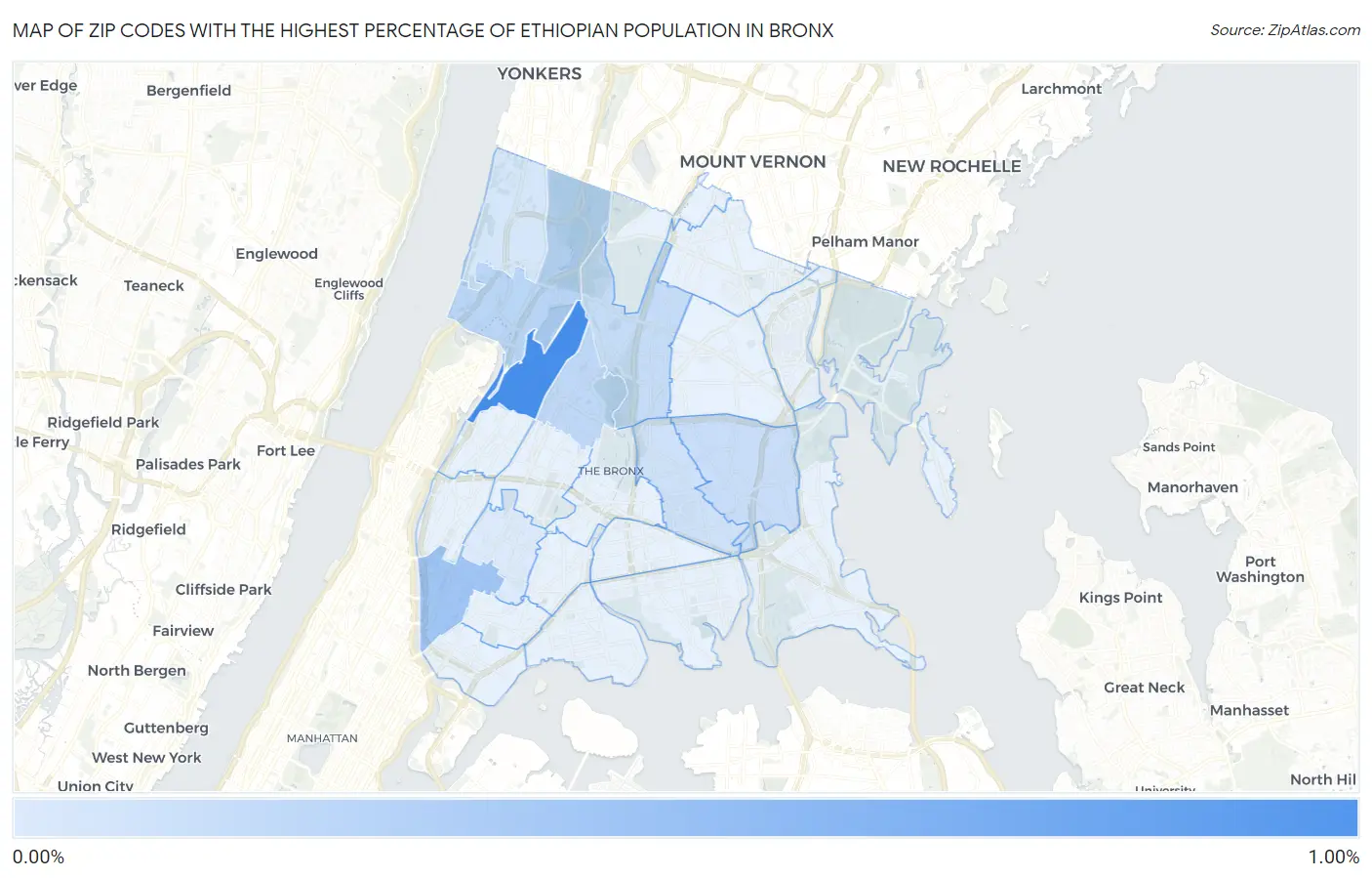 Zip Codes with the Highest Percentage of Ethiopian Population in Bronx Map