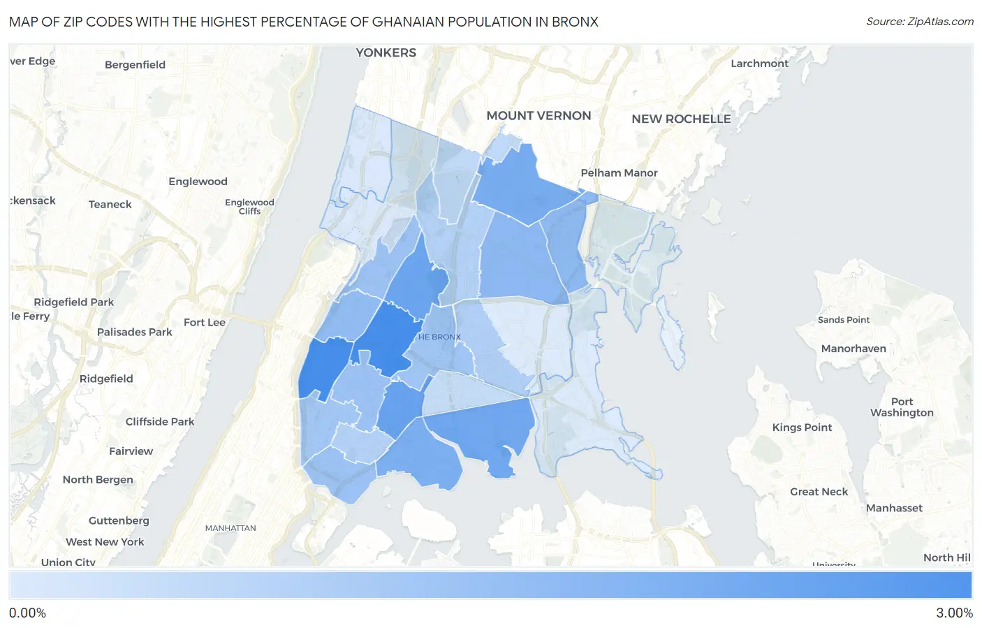 Zip Codes with the Highest Percentage of Ghanaian Population in Bronx Map