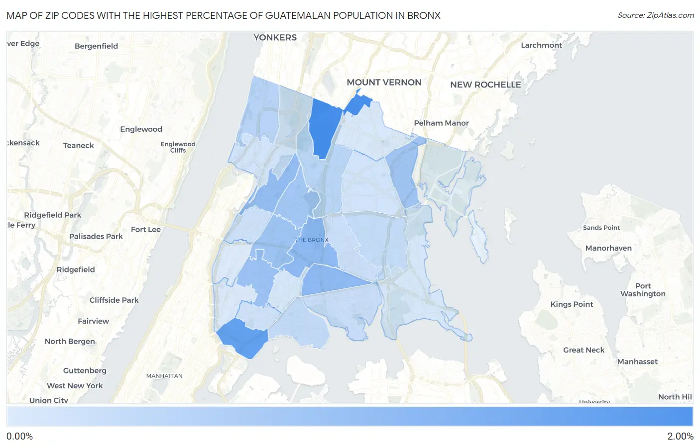 Zip Codes with the Highest Percentage of Guatemalan Population in Bronx Map