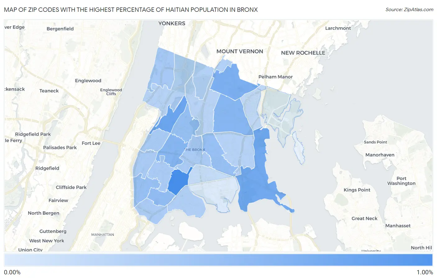 Zip Codes with the Highest Percentage of Haitian Population in Bronx Map