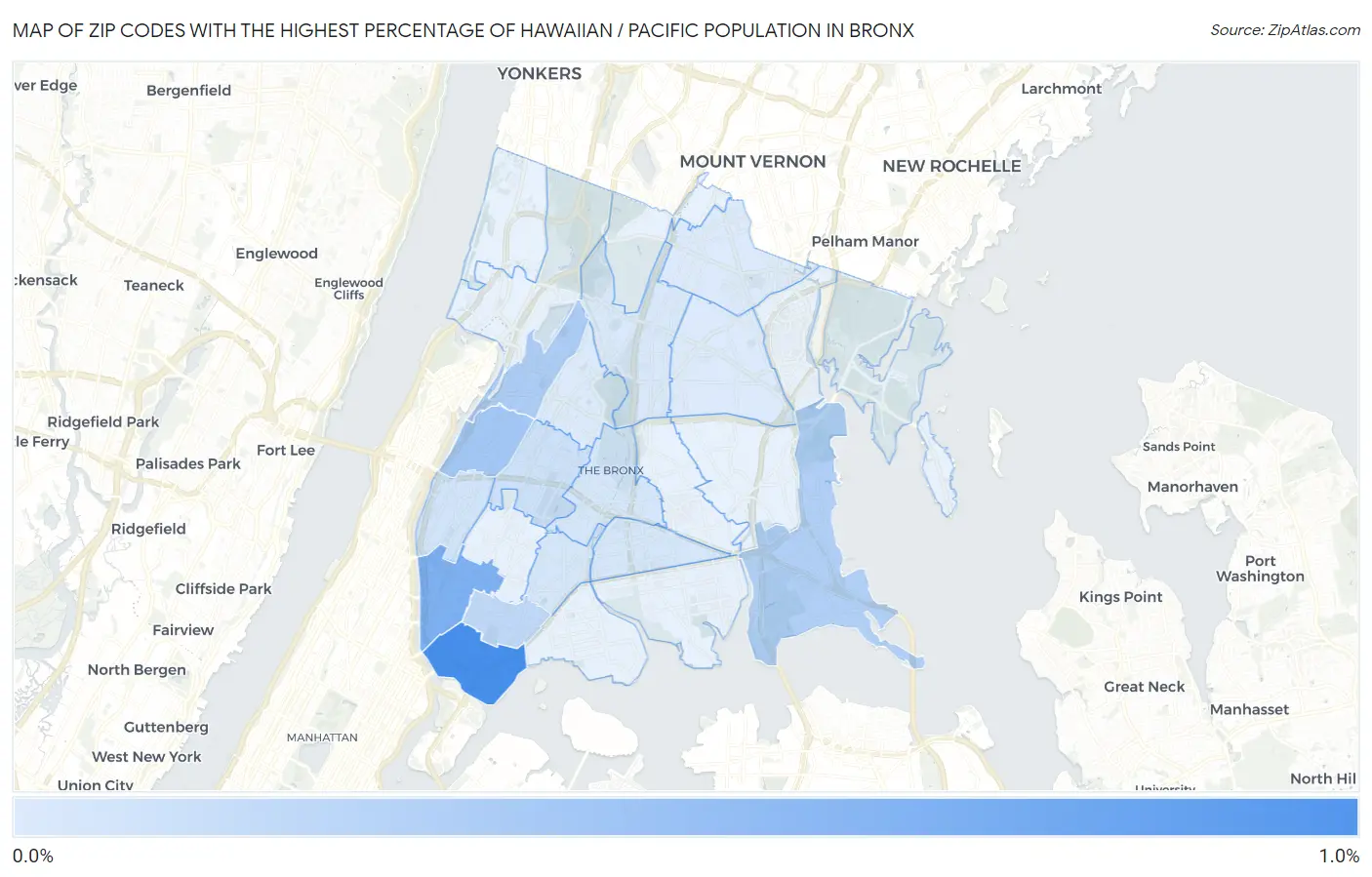 Zip Codes with the Highest Percentage of Hawaiian / Pacific Population in Bronx Map