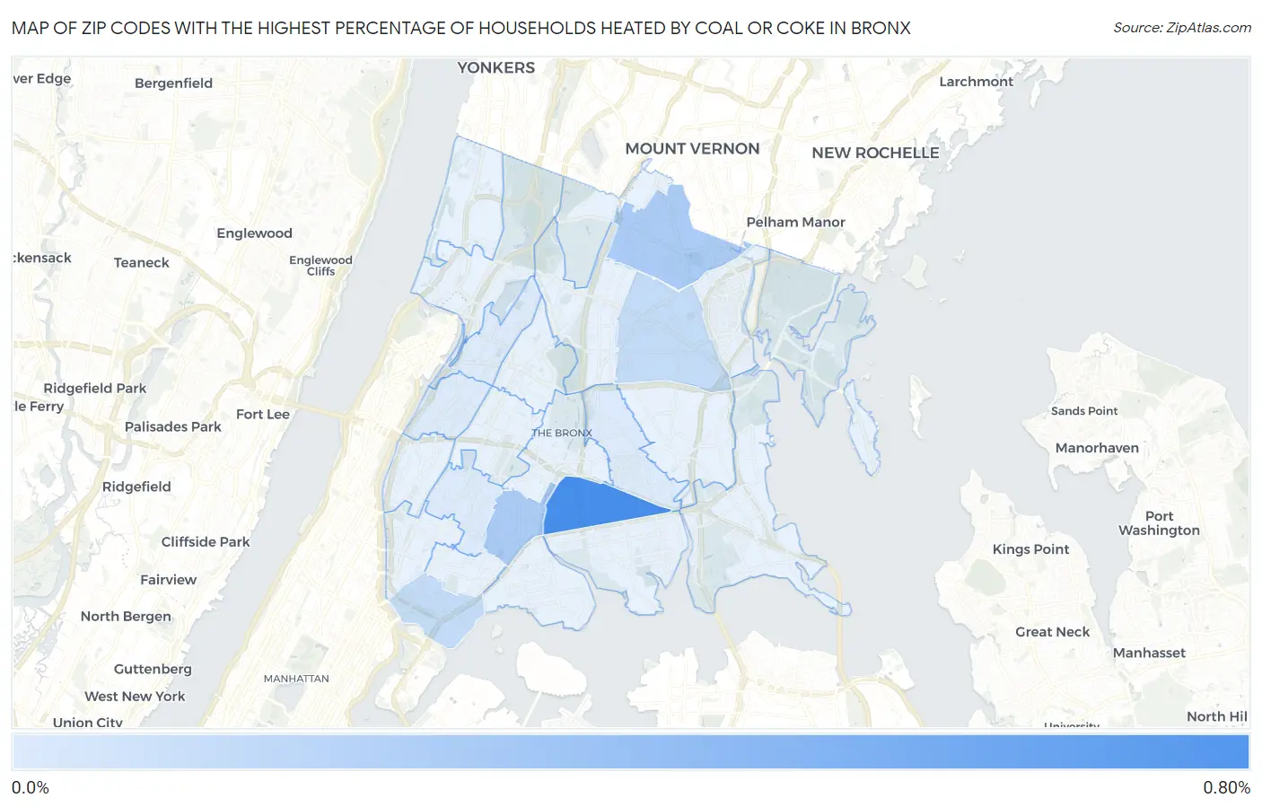 Zip Codes with the Highest Percentage of Households Heated by Coal or Coke in Bronx Map