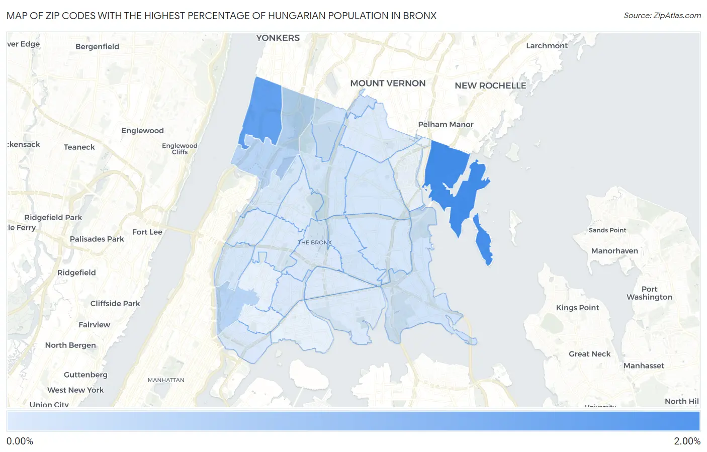 Zip Codes with the Highest Percentage of Hungarian Population in Bronx Map