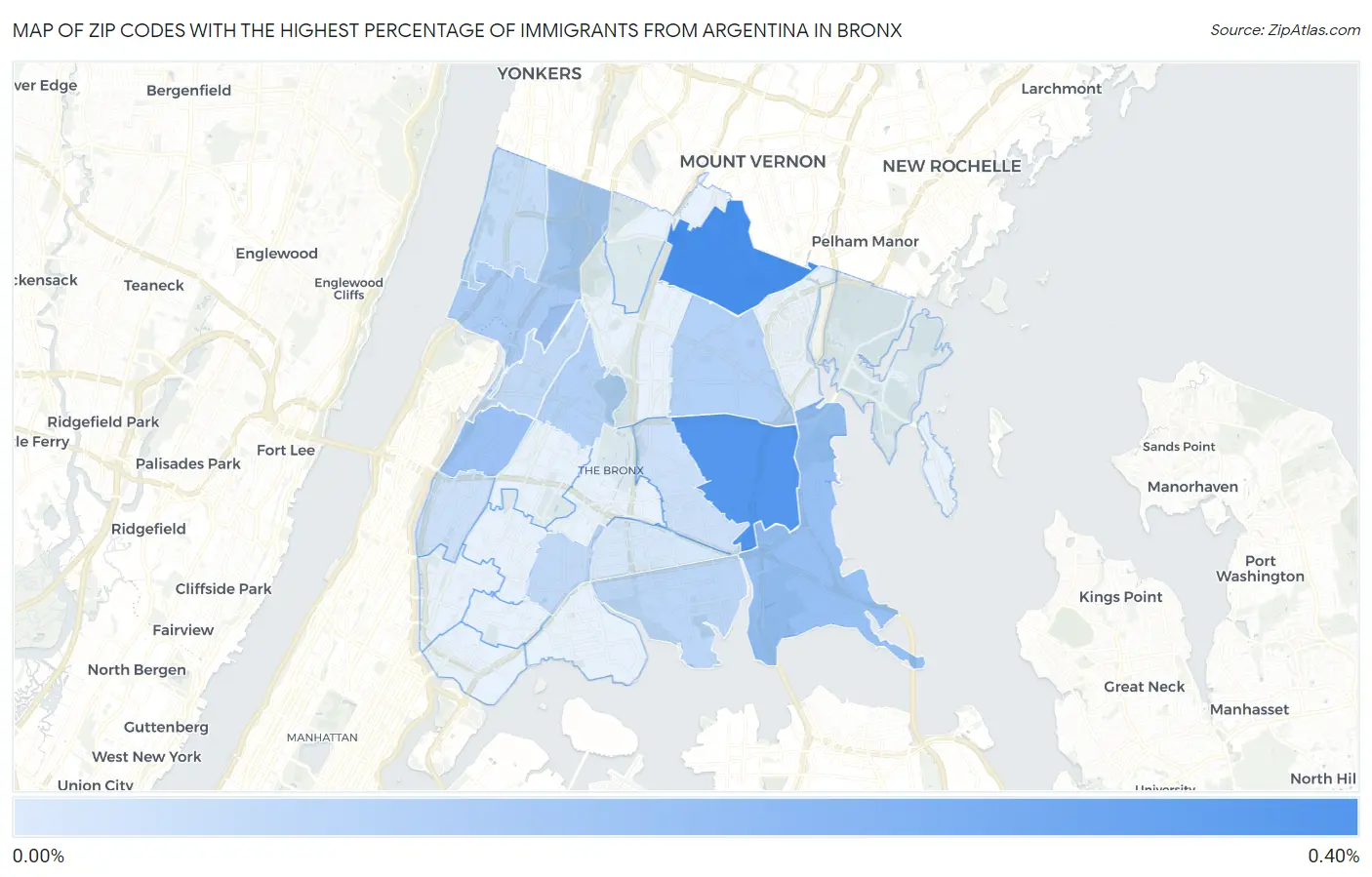 Zip Codes with the Highest Percentage of Immigrants from Argentina in Bronx Map