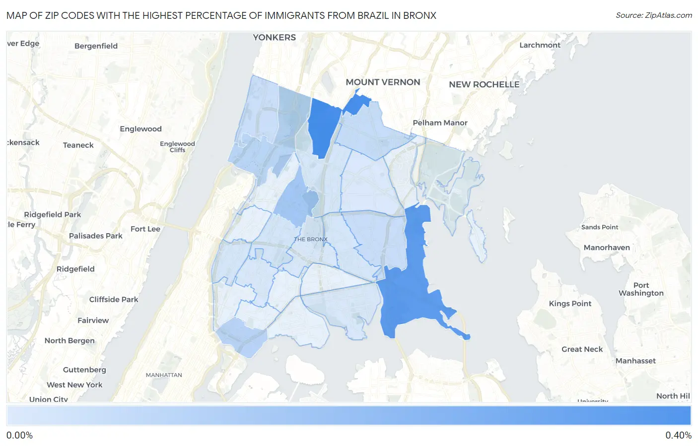 Zip Codes with the Highest Percentage of Immigrants from Brazil in Bronx Map