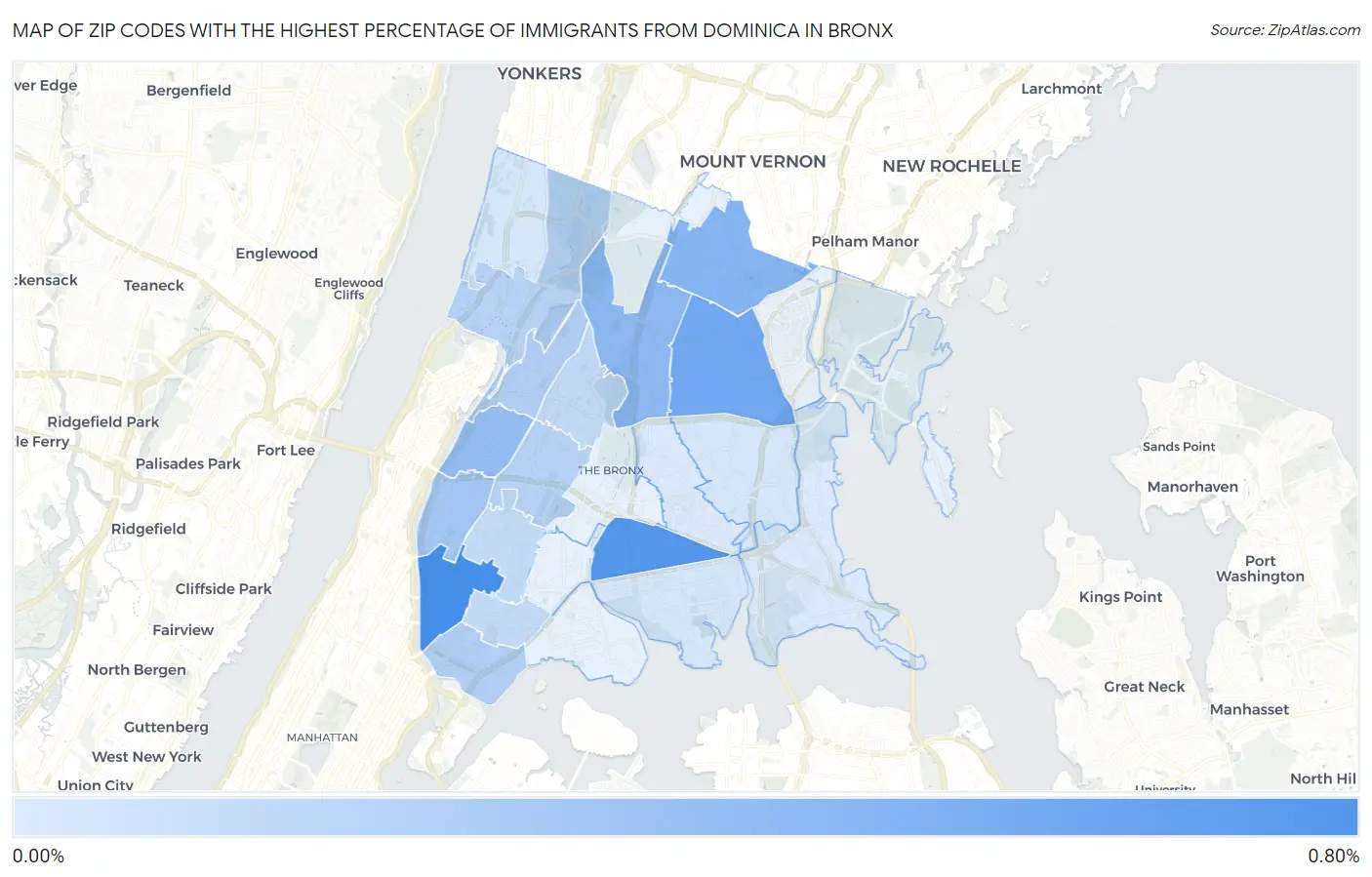 Zip Codes with the Highest Percentage of Immigrants from Dominica in Bronx Map