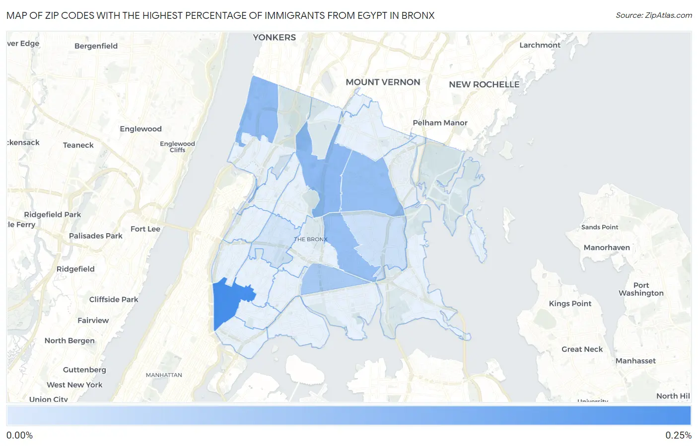Zip Codes with the Highest Percentage of Immigrants from Egypt in Bronx Map