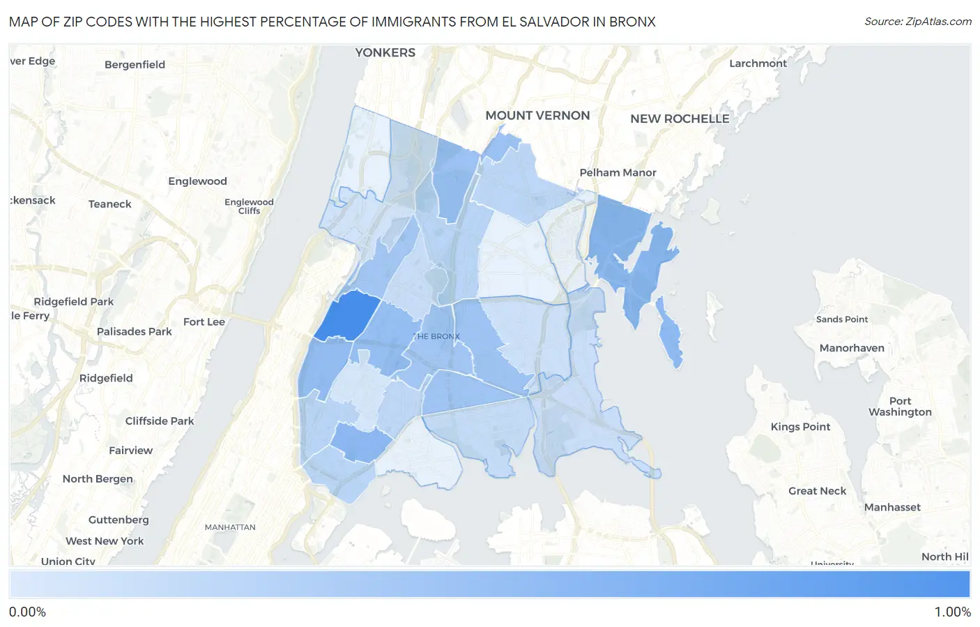Zip Codes with the Highest Percentage of Immigrants from El Salvador in Bronx Map