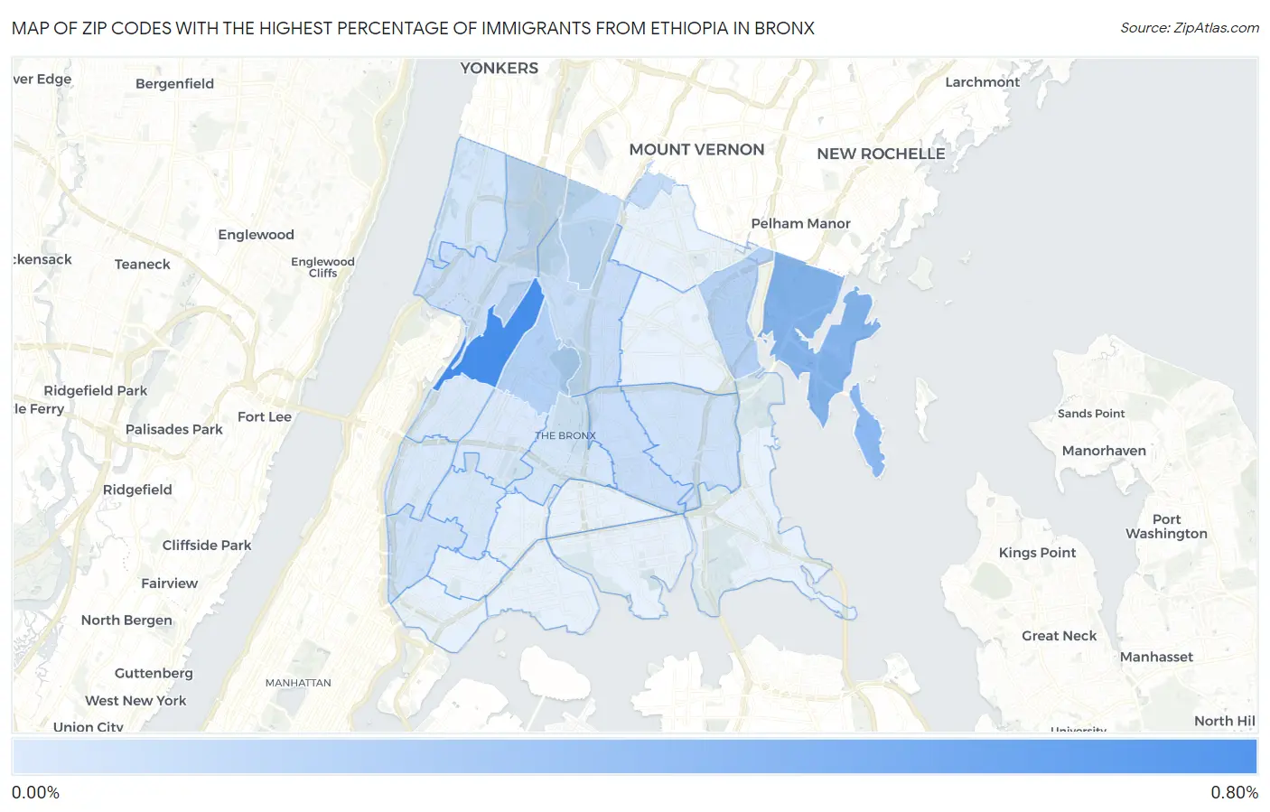 Zip Codes with the Highest Percentage of Immigrants from Ethiopia in Bronx Map