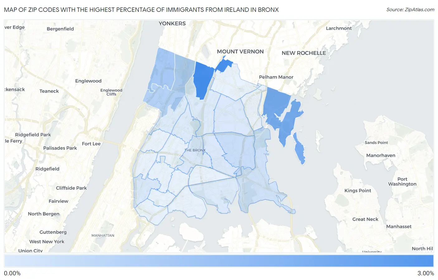 Zip Codes with the Highest Percentage of Immigrants from Ireland in Bronx Map