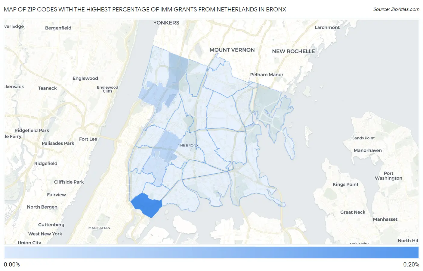 Zip Codes with the Highest Percentage of Immigrants from Netherlands in Bronx Map