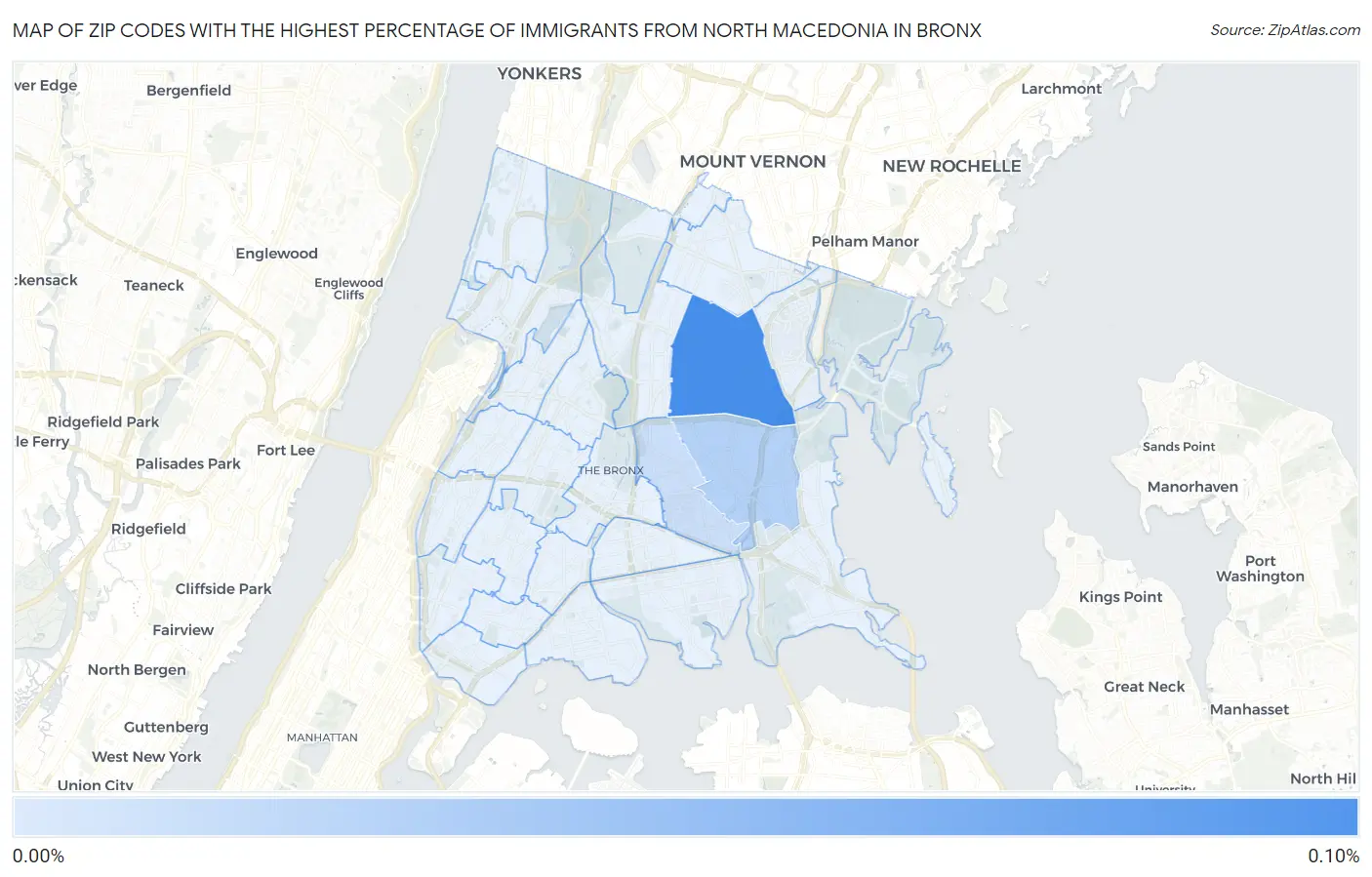 Zip Codes with the Highest Percentage of Immigrants from North Macedonia in Bronx Map