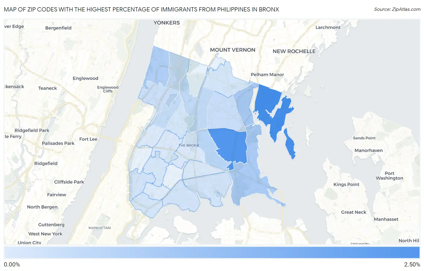 Zip Codes with the Highest Percentage of Immigrants from Philippines in Bronx Map