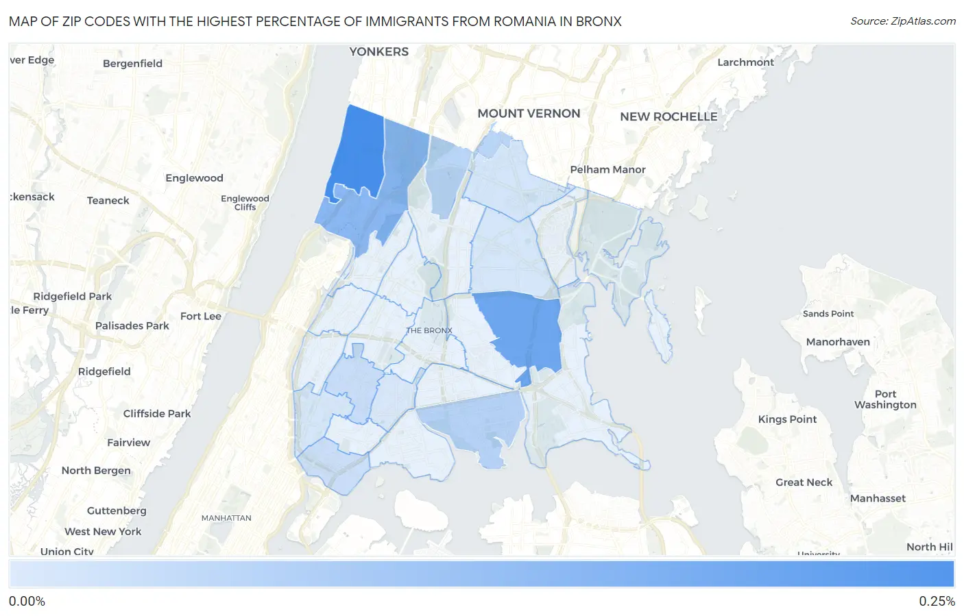 Zip Codes with the Highest Percentage of Immigrants from Romania in Bronx Map