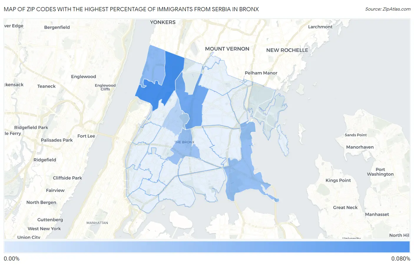 Zip Codes with the Highest Percentage of Immigrants from Serbia in Bronx Map