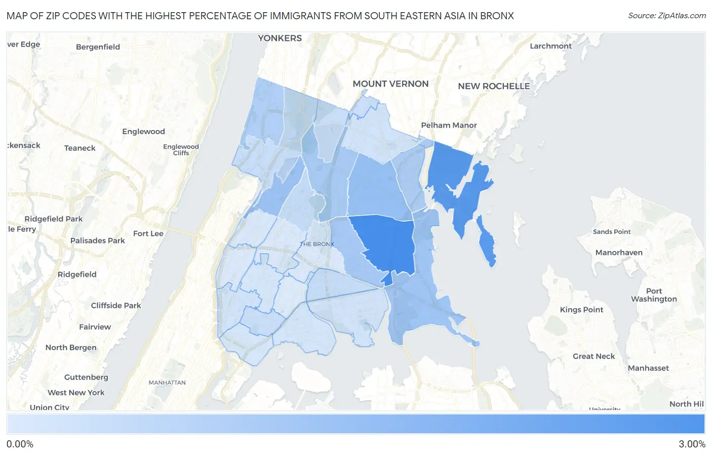 Zip Codes with the Highest Percentage of Immigrants from South Eastern Asia in Bronx Map