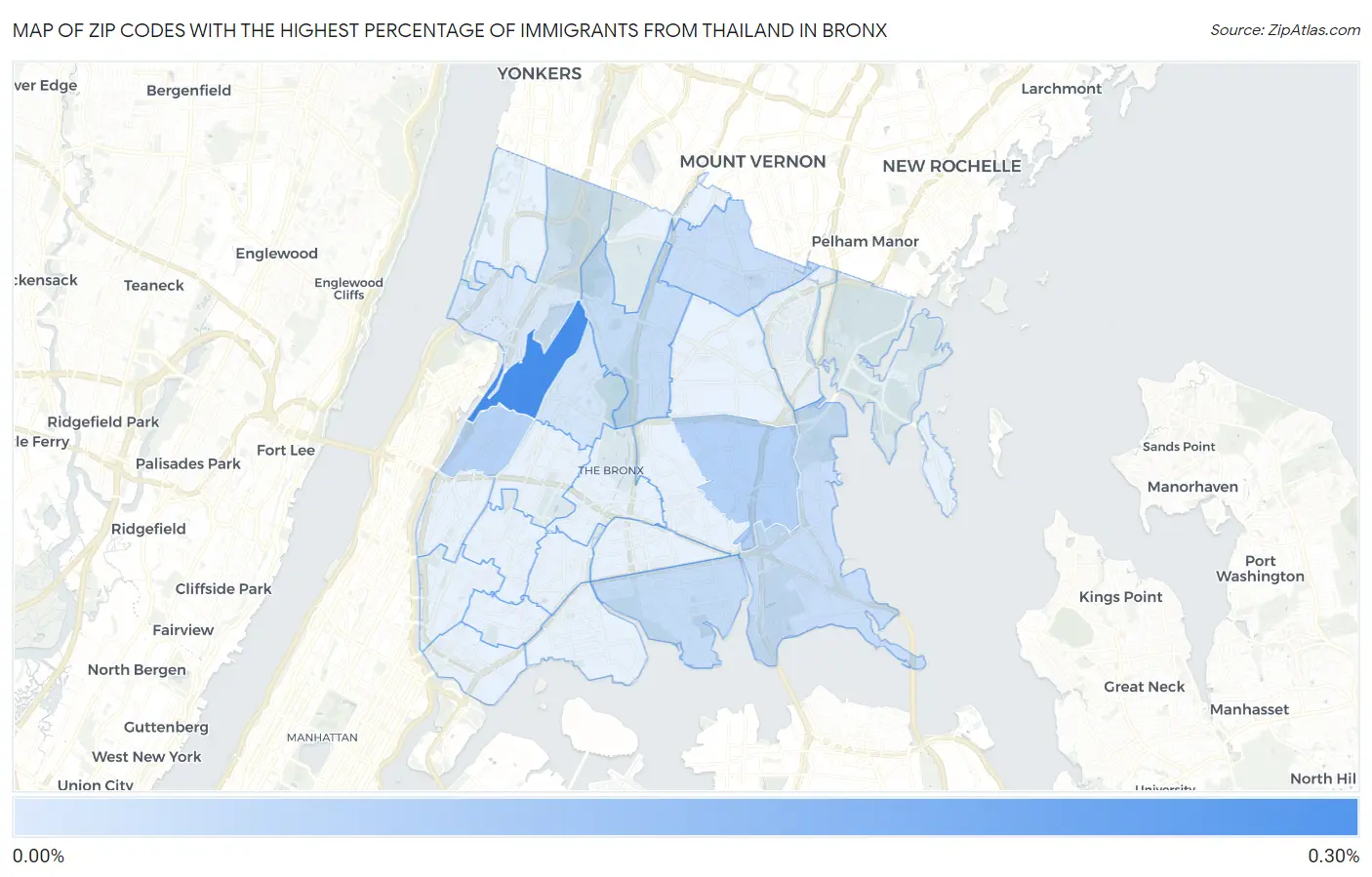 Zip Codes with the Highest Percentage of Immigrants from Thailand in Bronx Map
