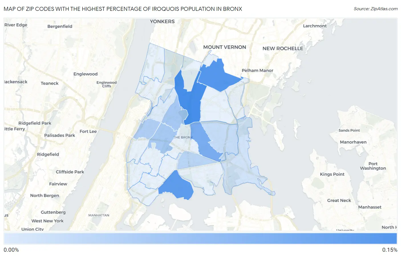 Zip Codes with the Highest Percentage of Iroquois Population in Bronx Map