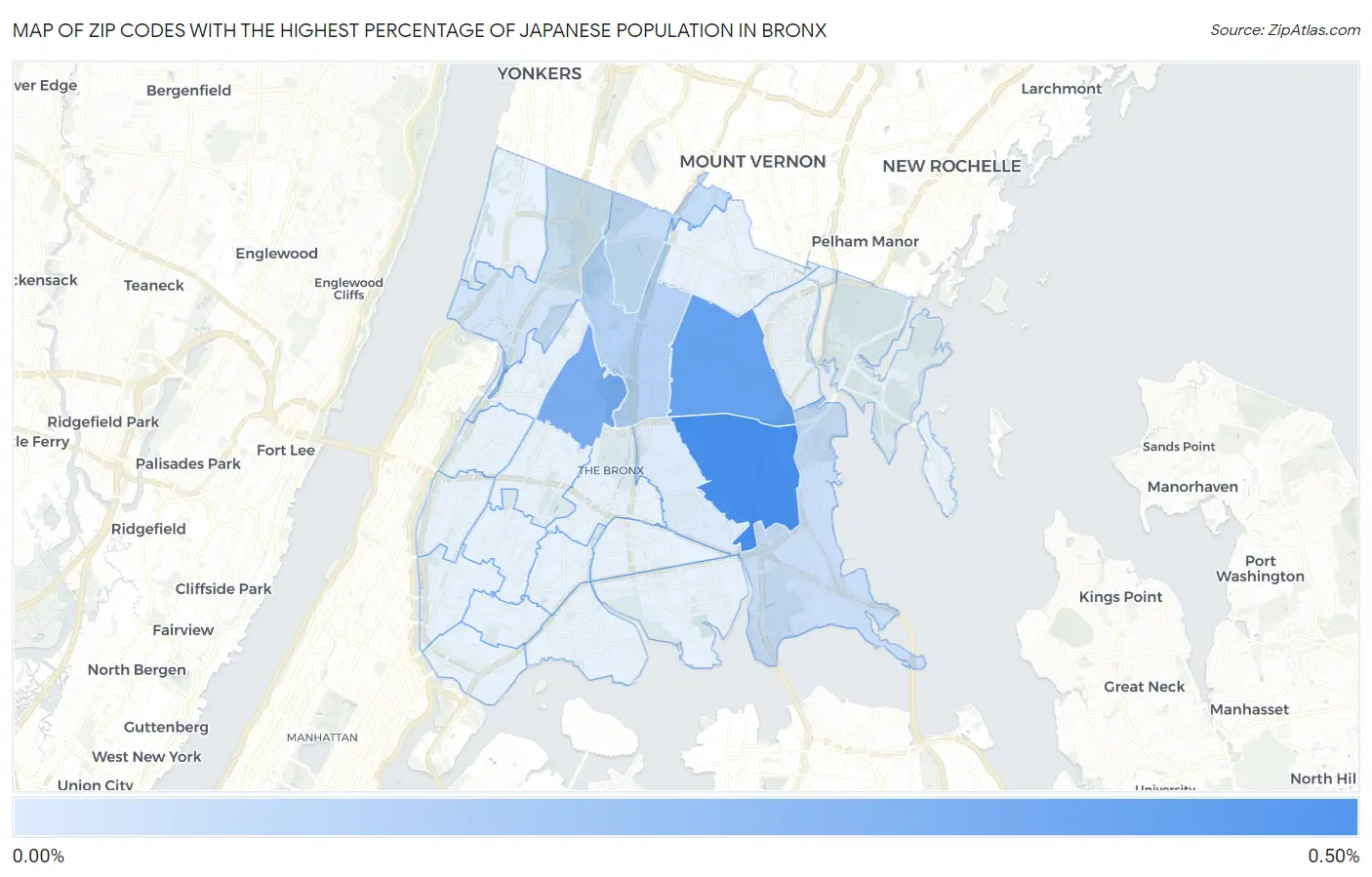 Zip Codes with the Highest Percentage of Japanese Population in Bronx Map