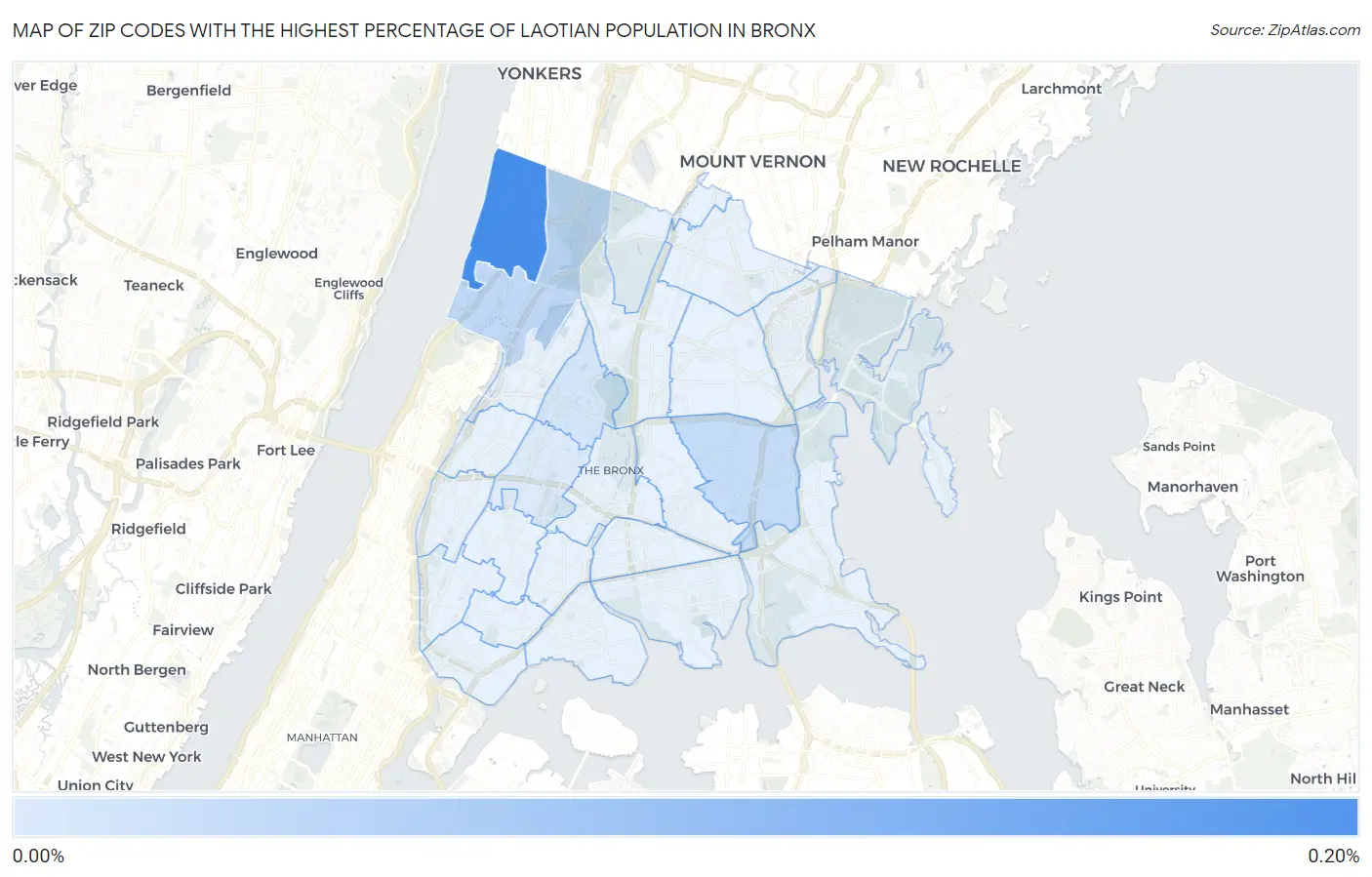 Zip Codes with the Highest Percentage of Laotian Population in Bronx Map