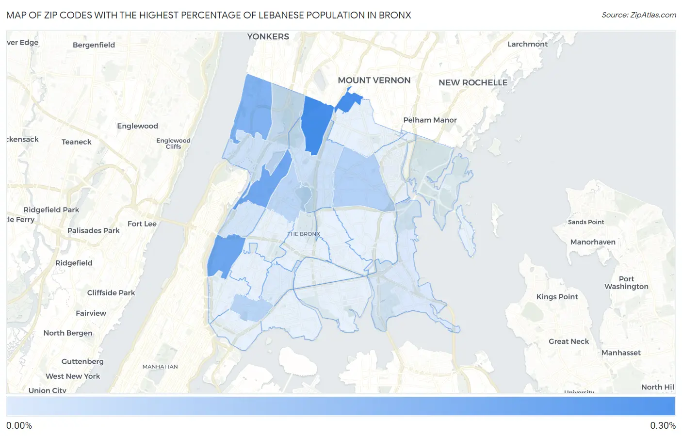Zip Codes with the Highest Percentage of Lebanese Population in Bronx Map