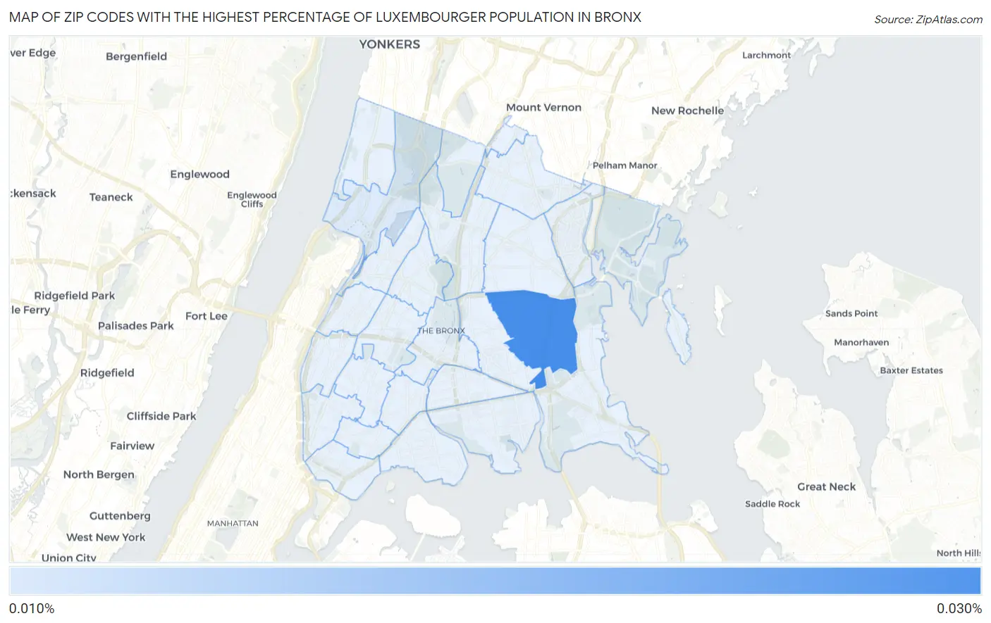 Zip Codes with the Highest Percentage of Luxembourger Population in Bronx Map