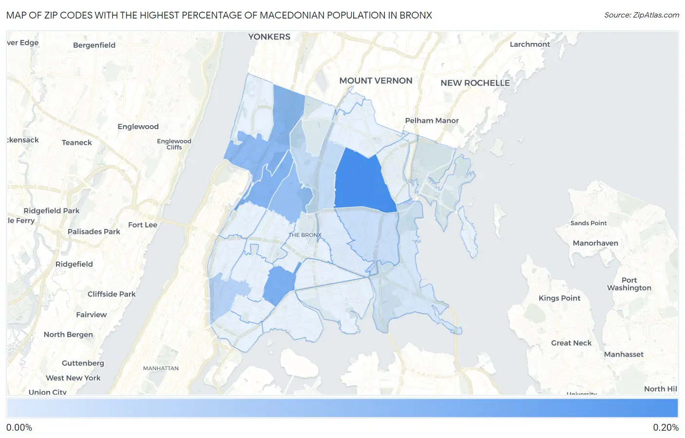 Zip Codes with the Highest Percentage of Macedonian Population in Bronx Map