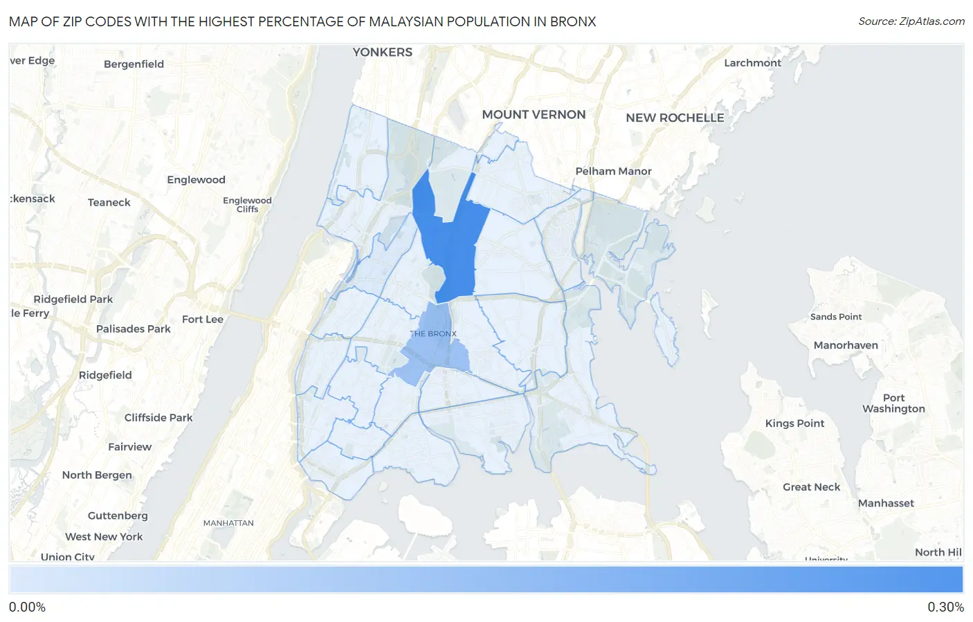 Zip Codes with the Highest Percentage of Malaysian Population in Bronx Map