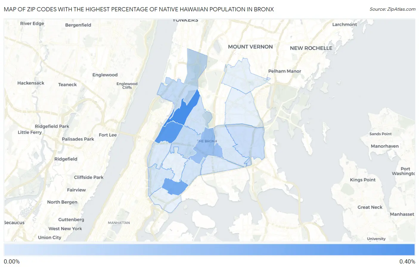 Zip Codes with the Highest Percentage of Native Hawaiian Population in Bronx Map