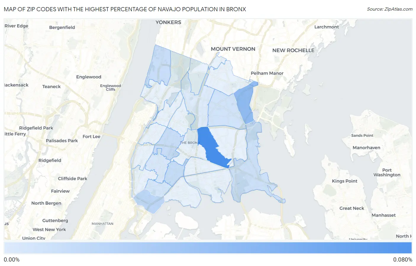 Zip Codes with the Highest Percentage of Navajo Population in Bronx Map