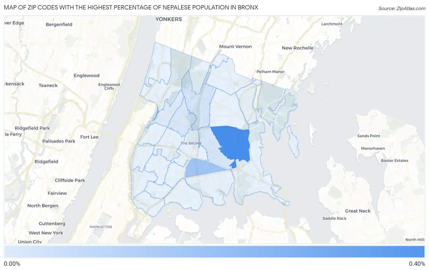 Zip Codes with the Highest Percentage of Nepalese Population in Bronx Map