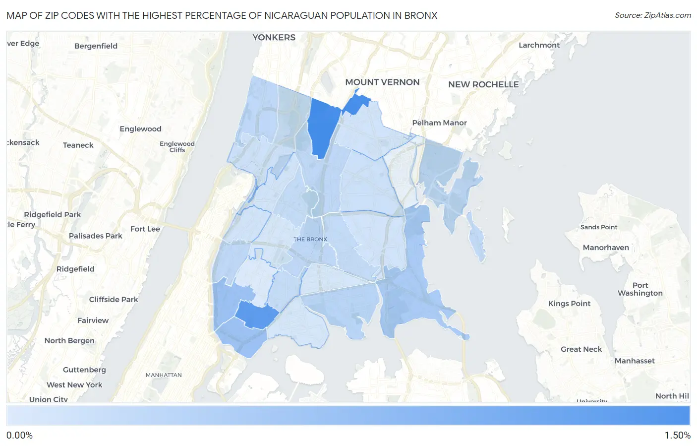 Zip Codes with the Highest Percentage of Nicaraguan Population in Bronx Map
