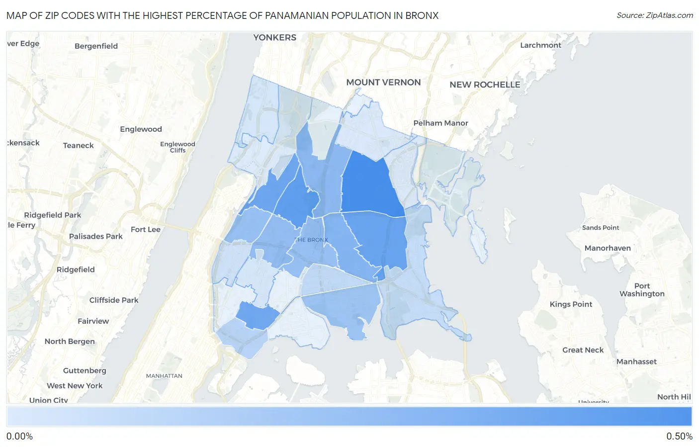 Zip Codes with the Highest Percentage of Panamanian Population in Bronx Map