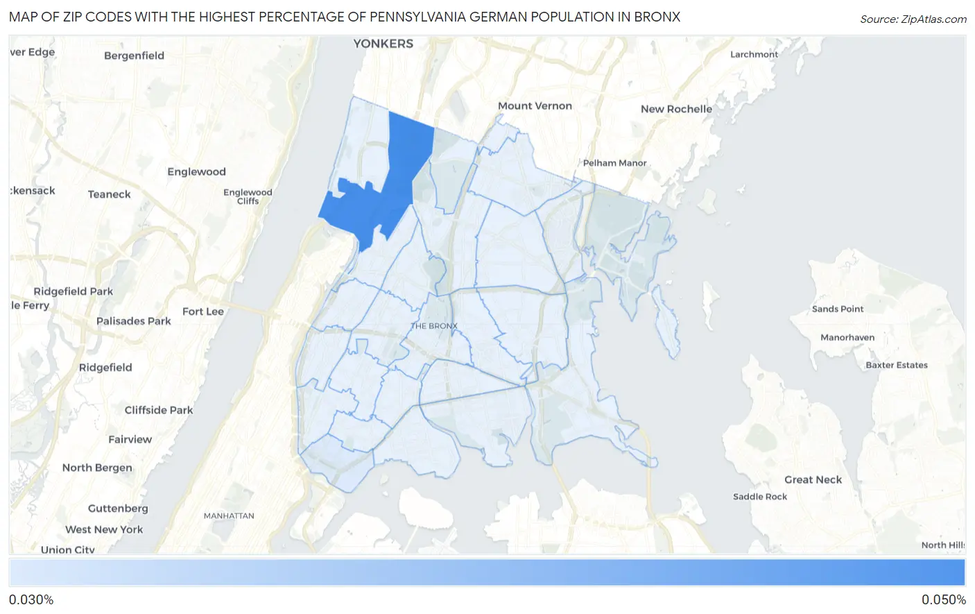 Zip Codes with the Highest Percentage of Pennsylvania German Population in Bronx Map