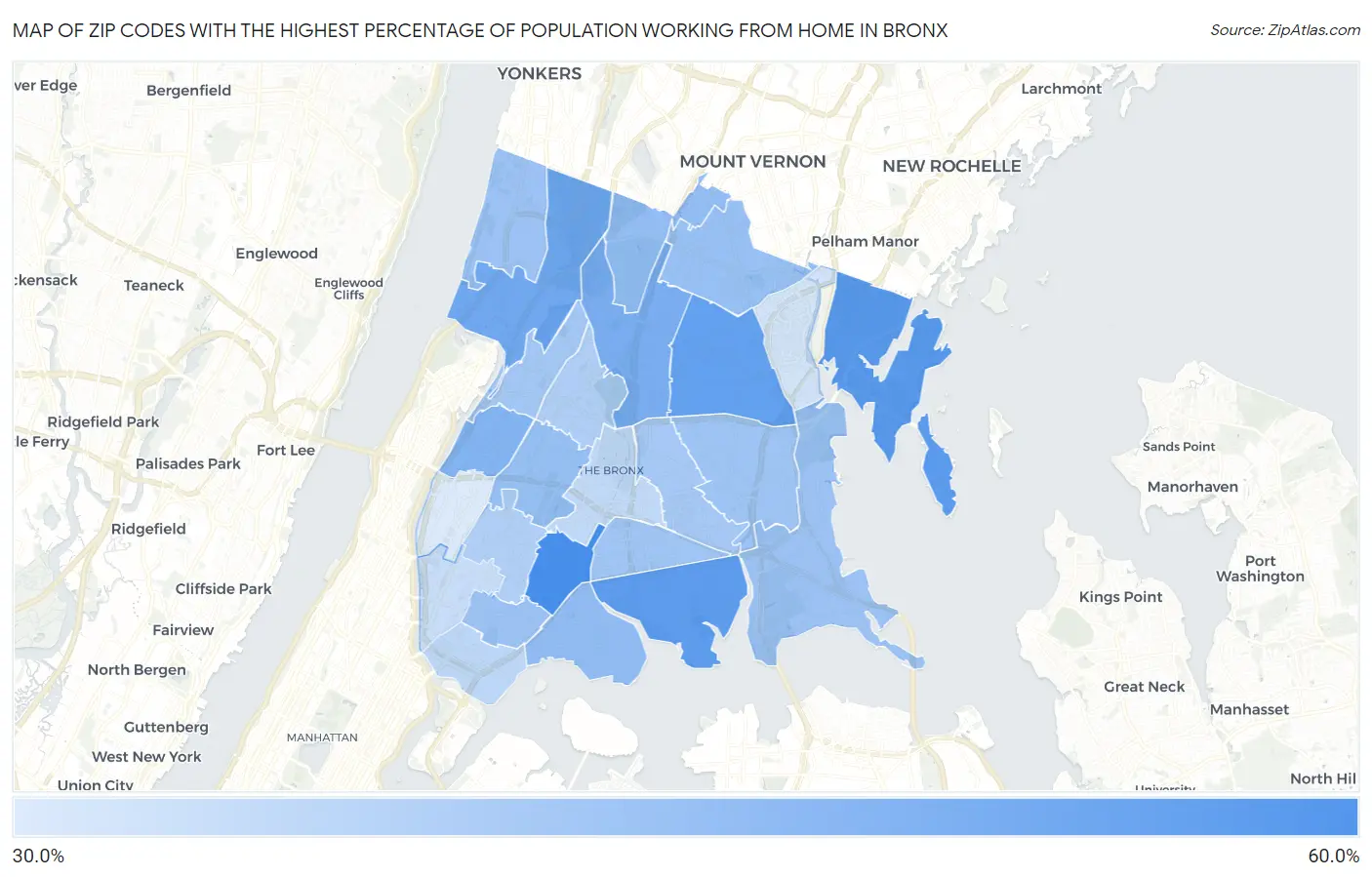 Zip Codes with the Highest Percentage of Population Working from Home in Bronx Map