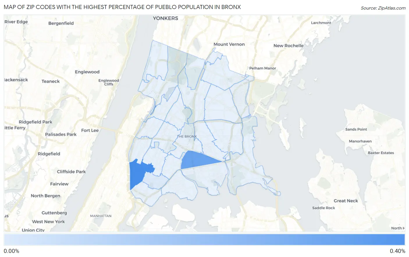 Zip Codes with the Highest Percentage of Pueblo Population in Bronx Map