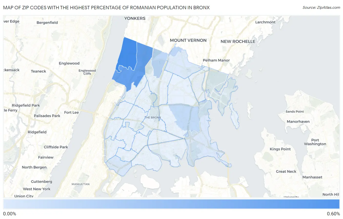 Zip Codes with the Highest Percentage of Romanian Population in Bronx Map