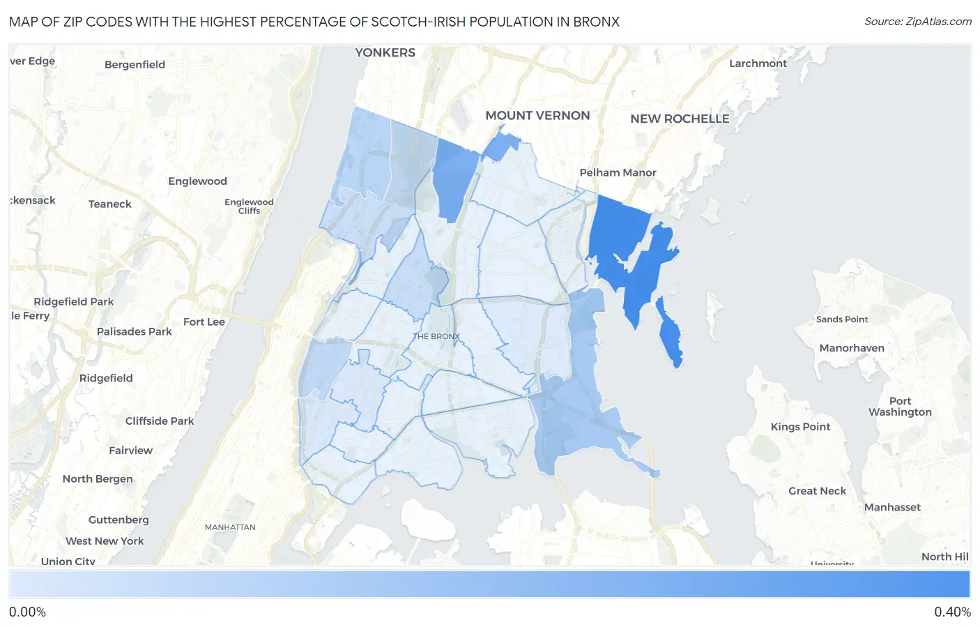 Zip Codes with the Highest Percentage of Scotch-Irish Population in Bronx Map