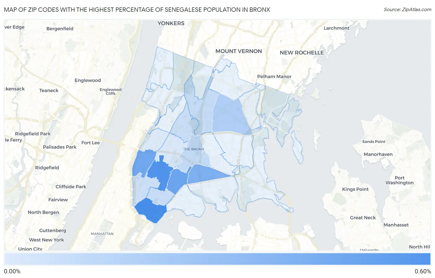 Zip Codes with the Highest Percentage of Senegalese Population in Bronx Map