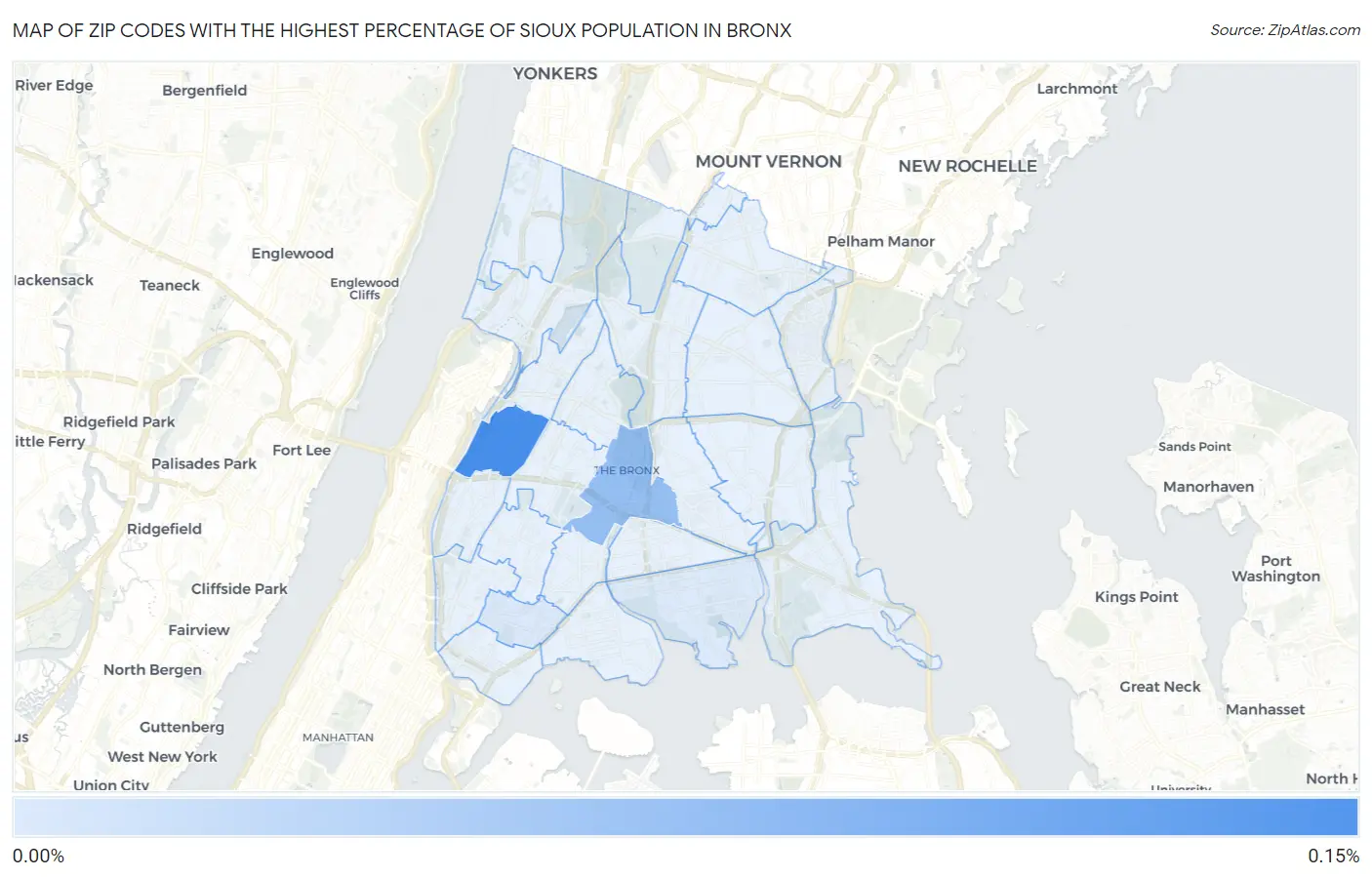 Zip Codes with the Highest Percentage of Sioux Population in Bronx Map