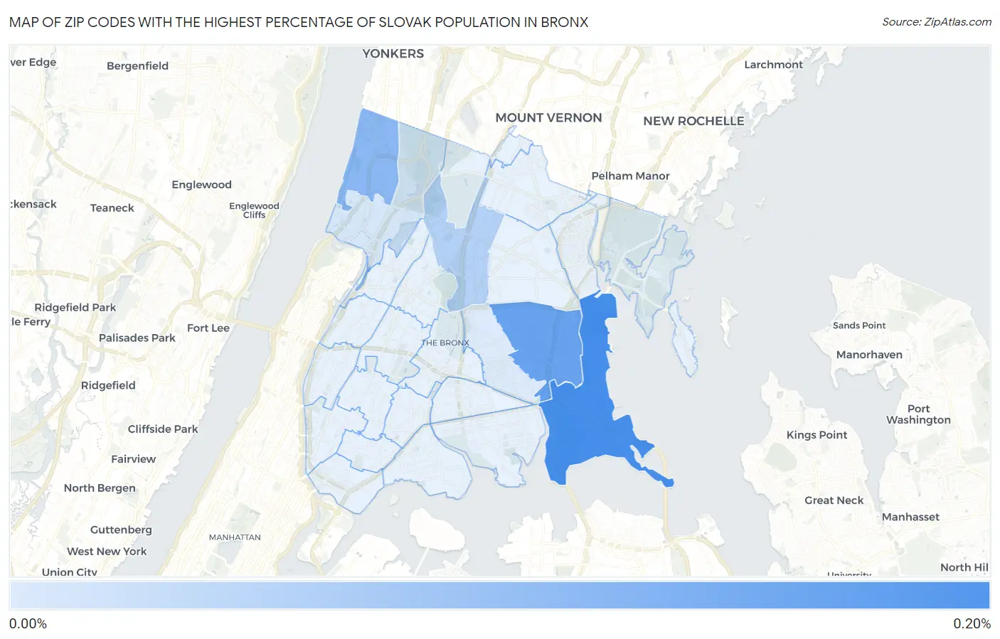 Zip Codes with the Highest Percentage of Slovak Population in Bronx Map