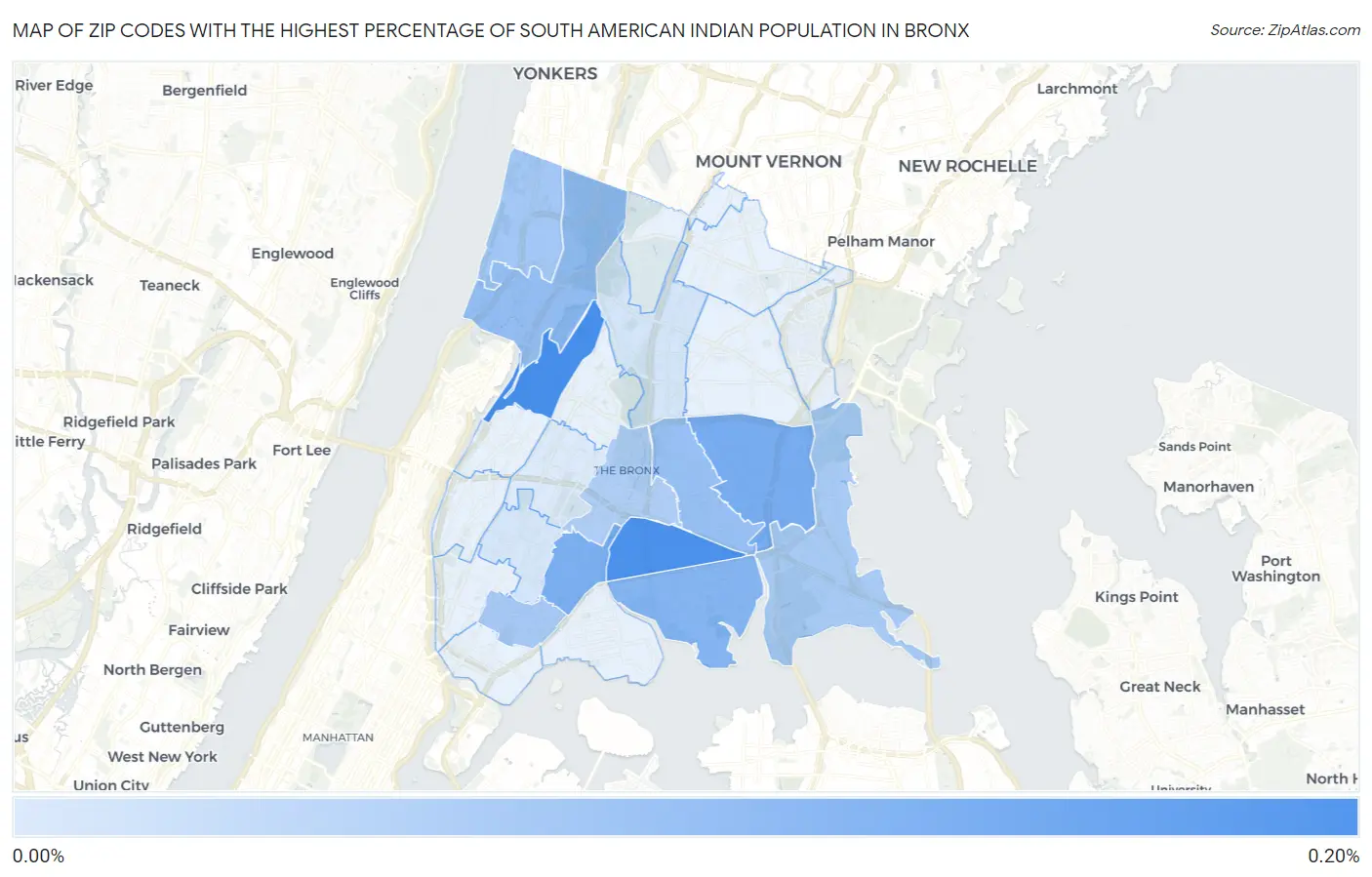 Zip Codes with the Highest Percentage of South American Indian Population in Bronx Map