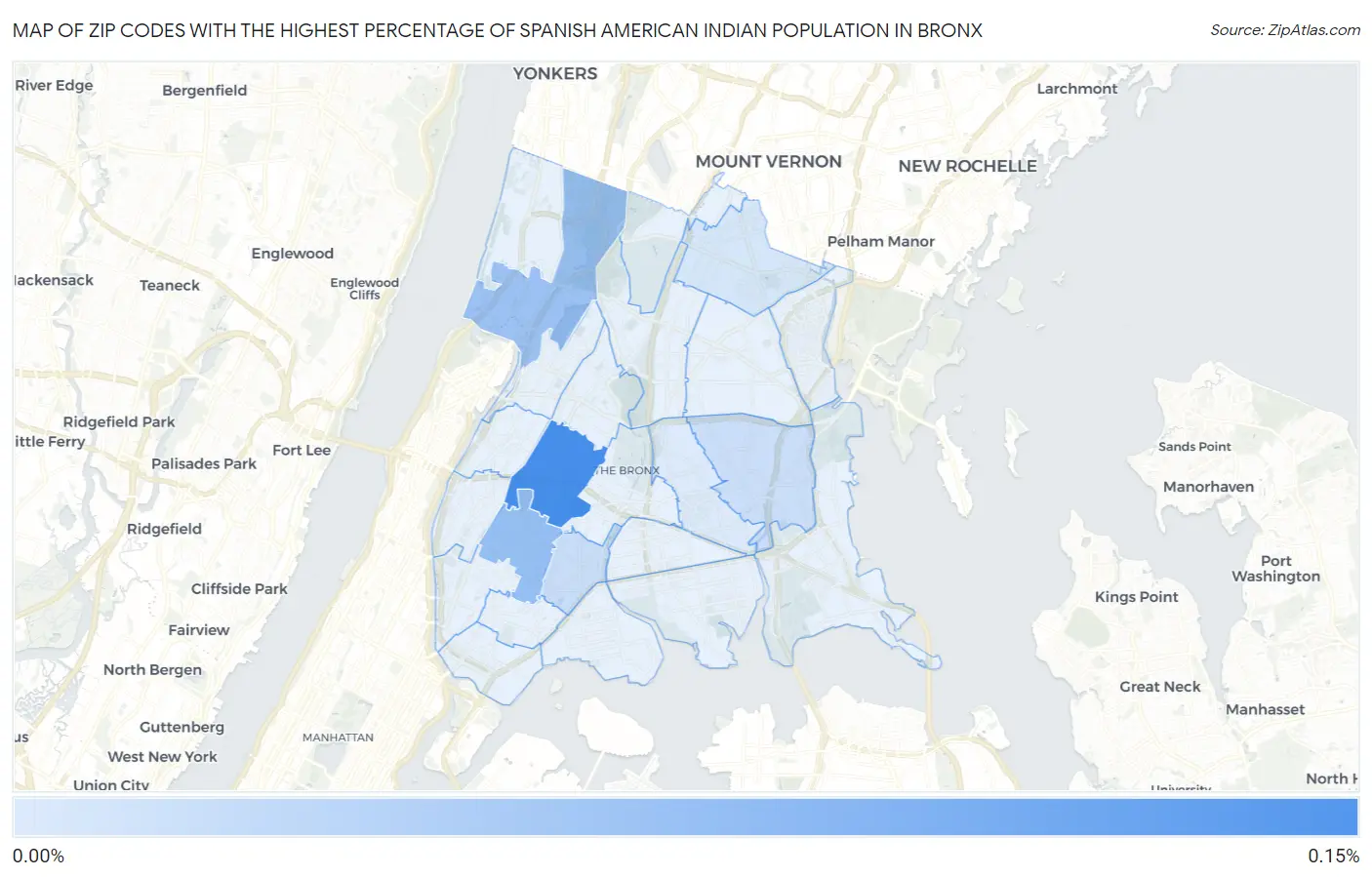 Zip Codes with the Highest Percentage of Spanish American Indian Population in Bronx Map