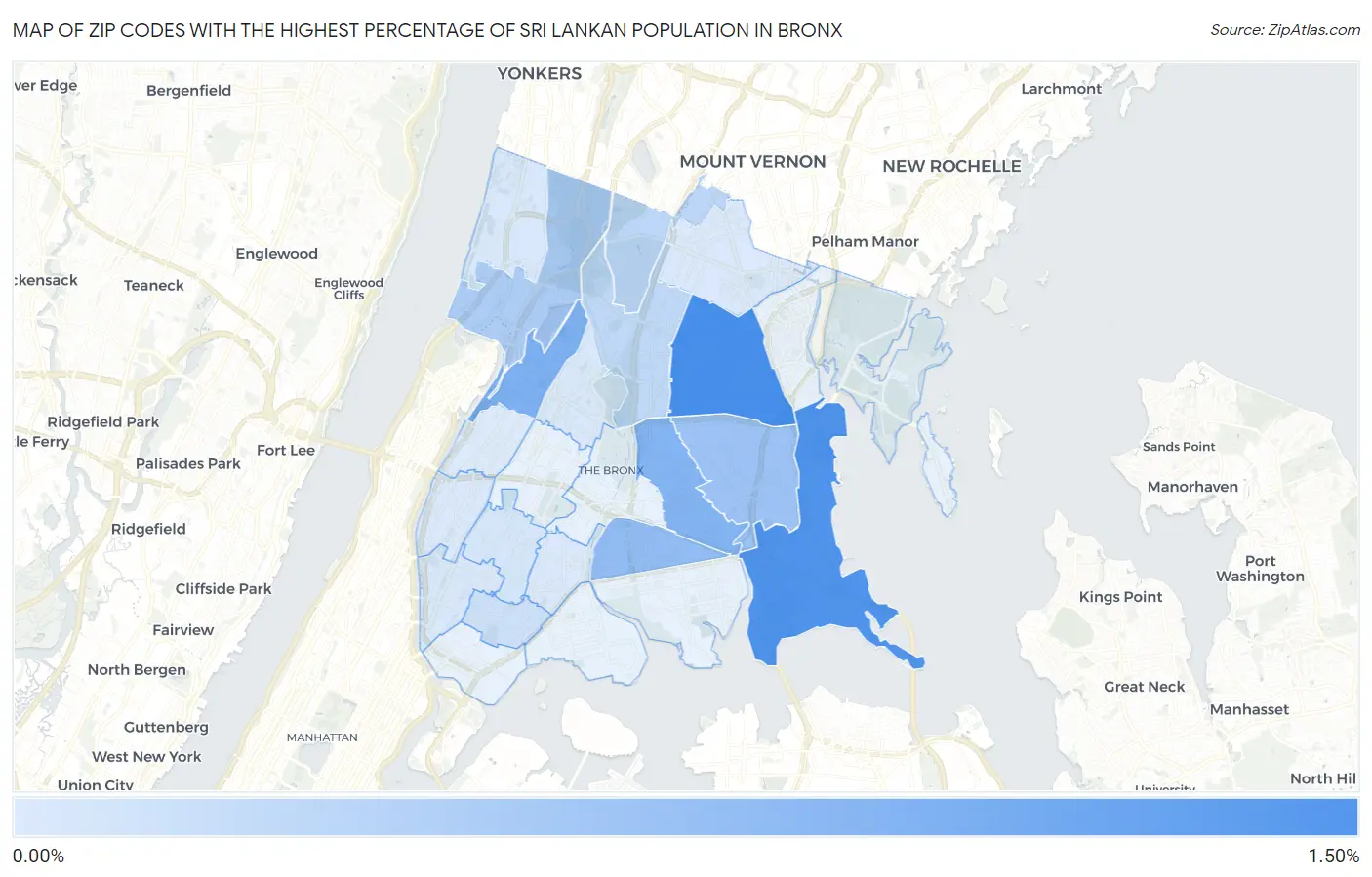 Zip Codes with the Highest Percentage of Sri Lankan Population in Bronx Map