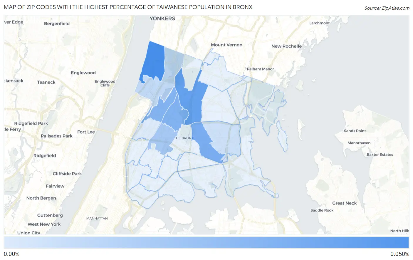 Zip Codes with the Highest Percentage of Taiwanese Population in Bronx Map