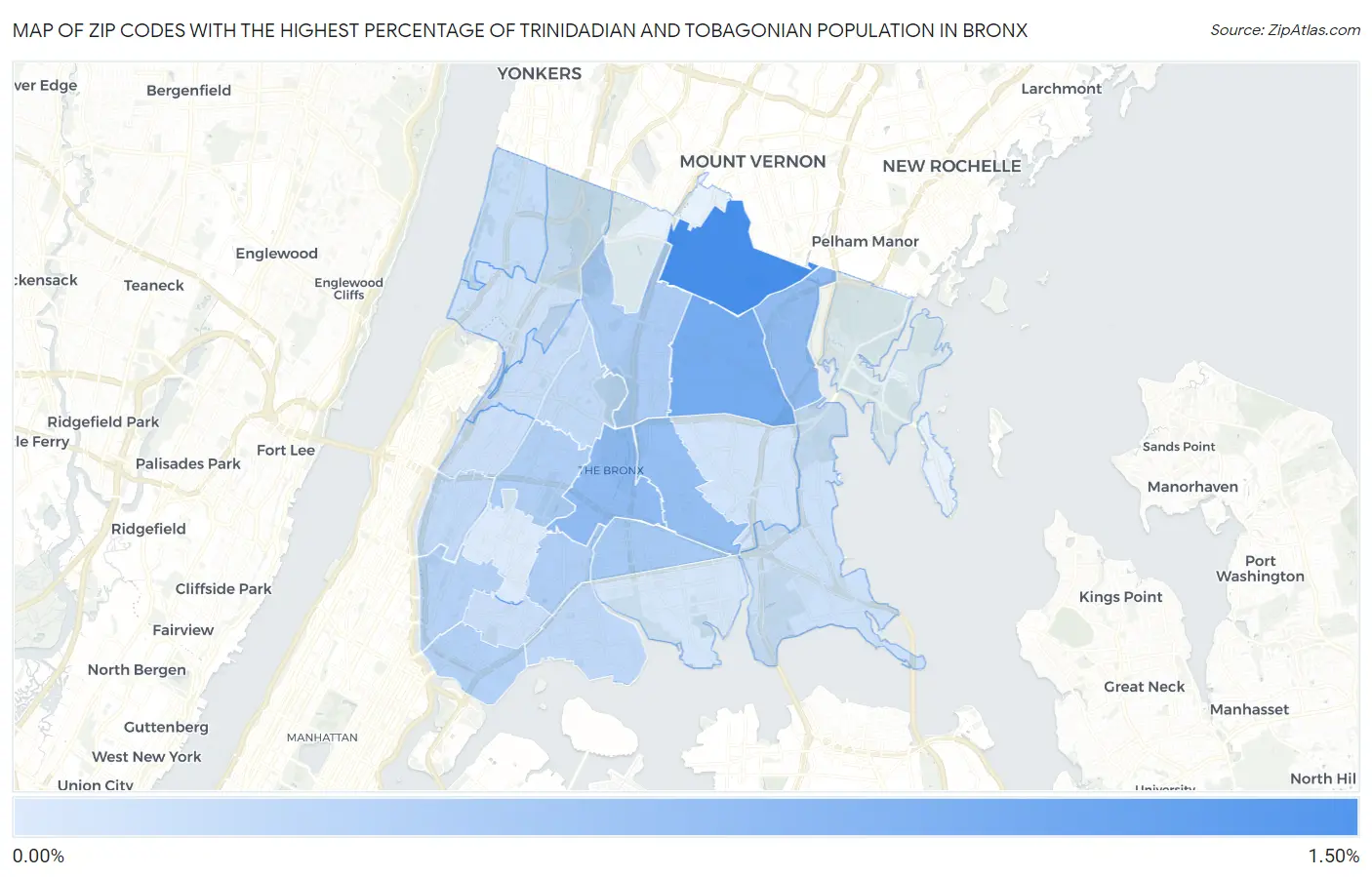 Zip Codes with the Highest Percentage of Trinidadian and Tobagonian Population in Bronx Map